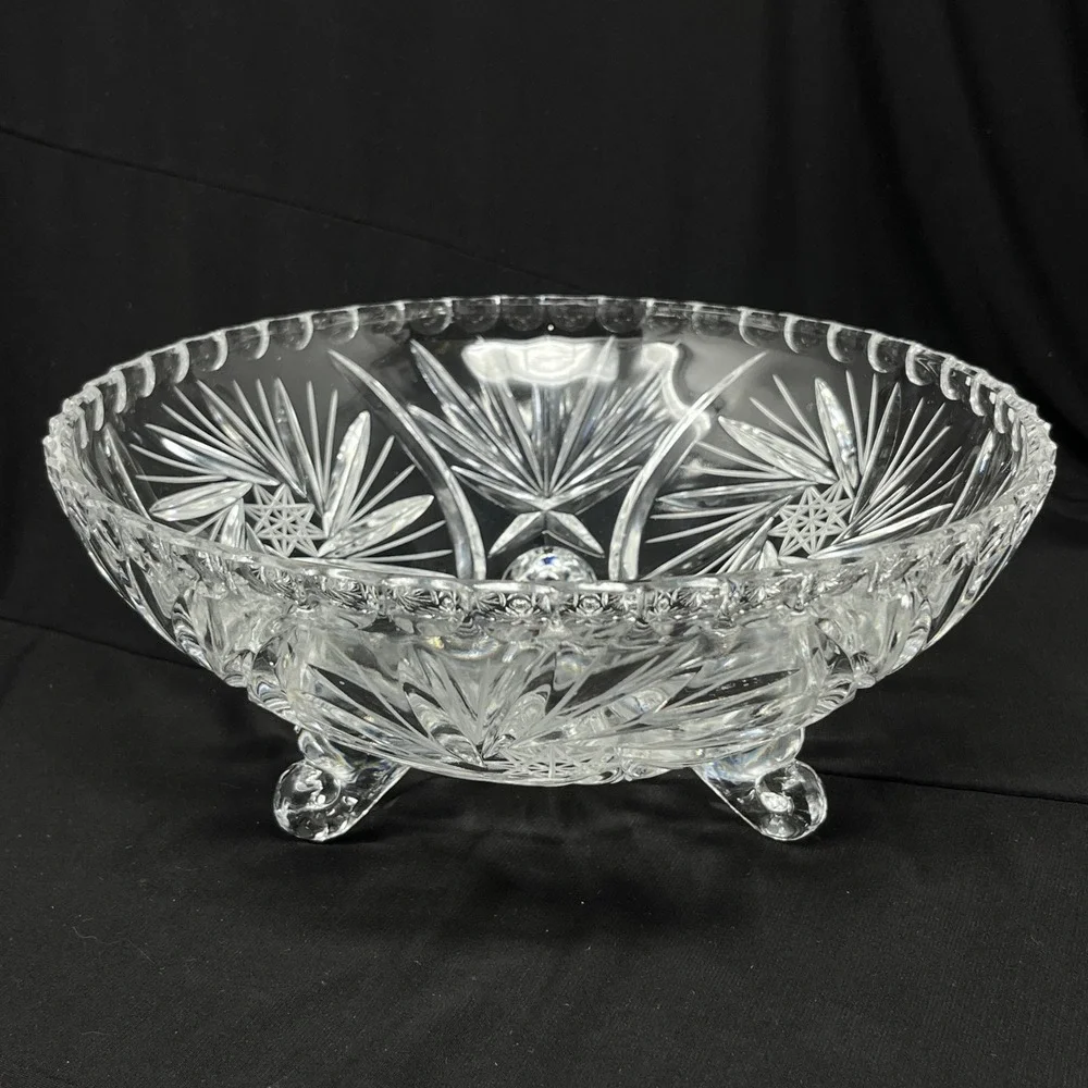 American Cut Pinwheel 3 Toed Vegetable Serving Bowl Crystal‎ 9.5